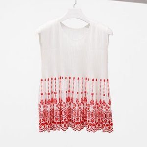 Issey Miyake Pleats Please White Embroidered Tank